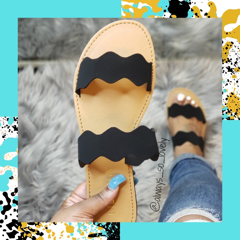3/$15* Black wavy double strap slides